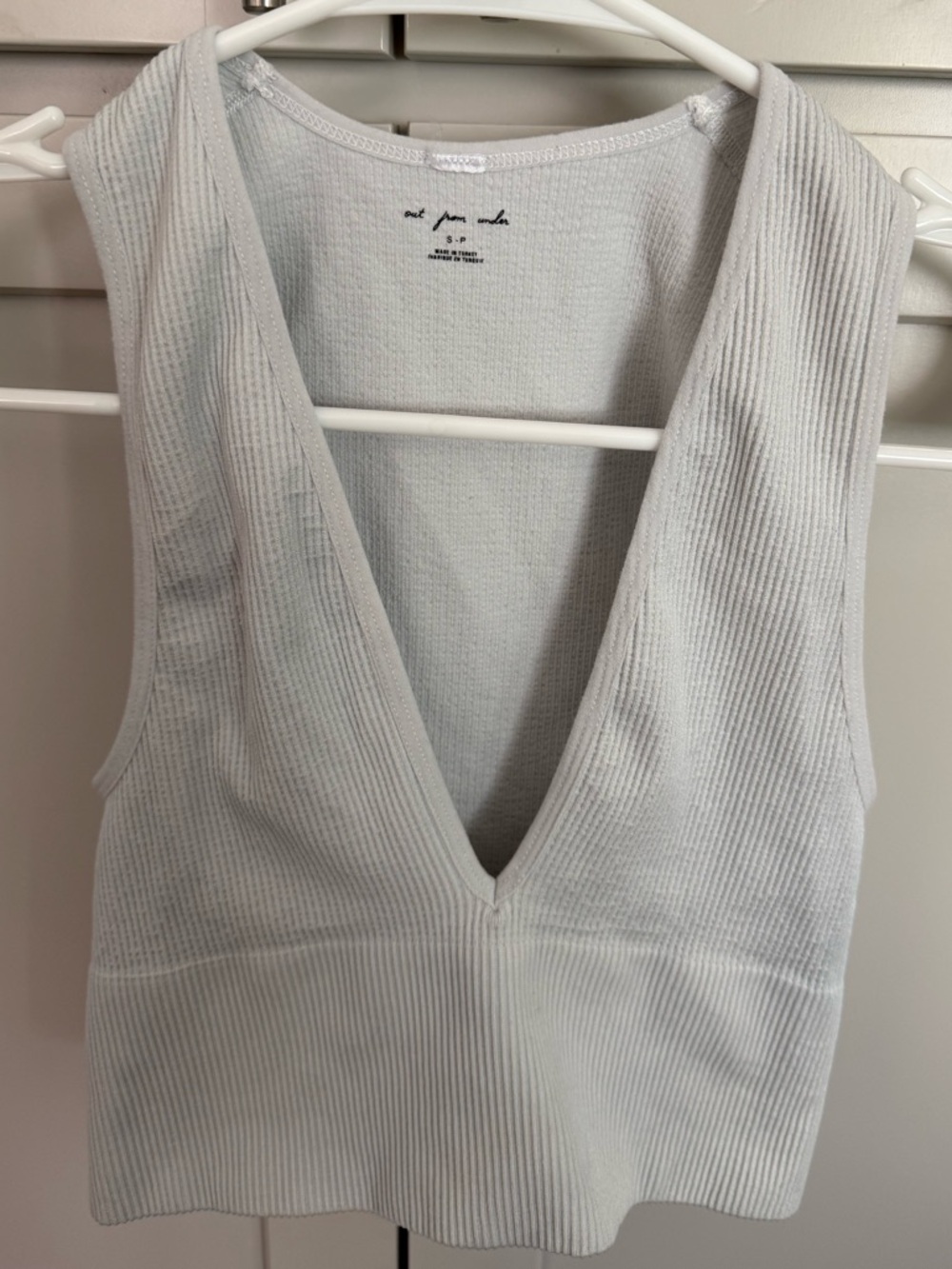 Out From Under Urban outfitters- Ribbed White Crop Tank V Neck Sleeveless S